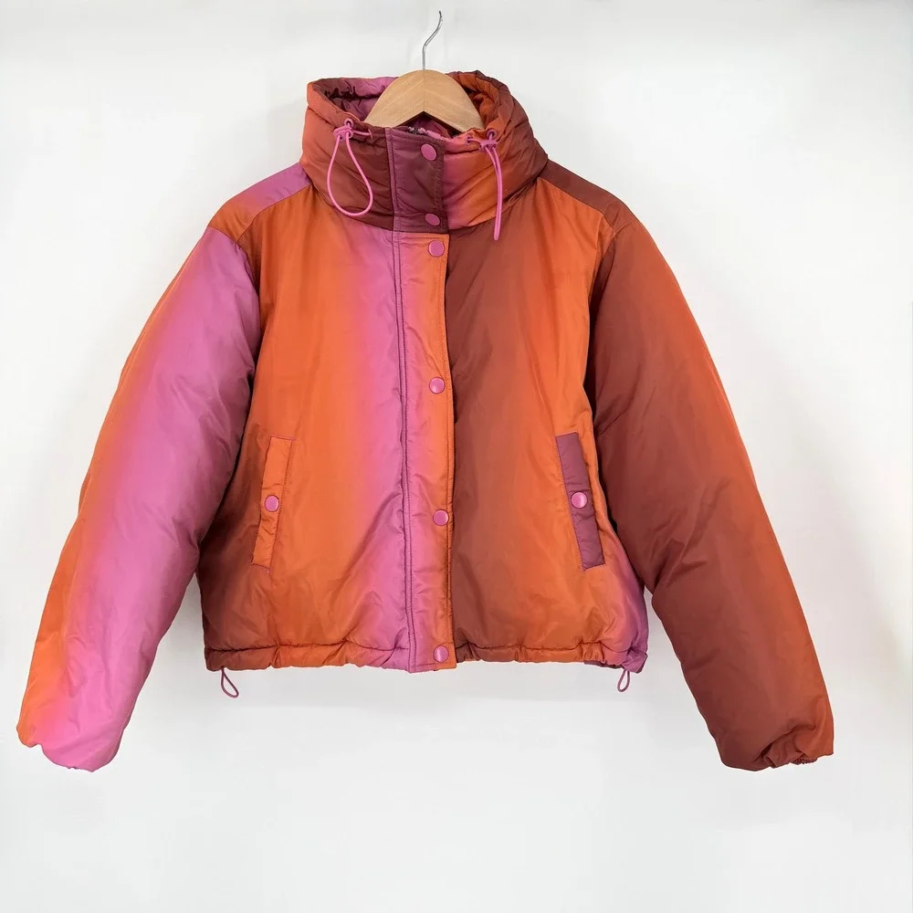 BDG Urban Outfitters Isla Funnel Neck Ombre Puffer Jacket Orange/Purple Small